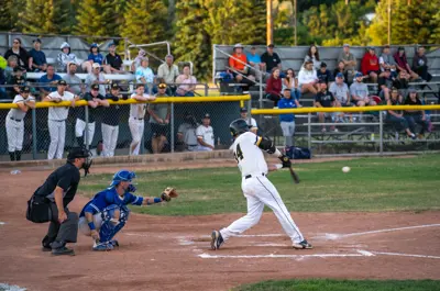 baseball player swinging bat with crowd in background