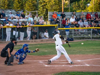 baseball player swinging bat with crowd in background