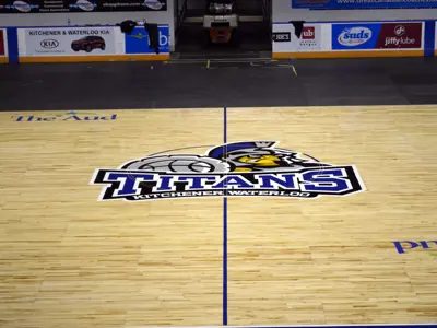 basketball floor that says KW titans on it